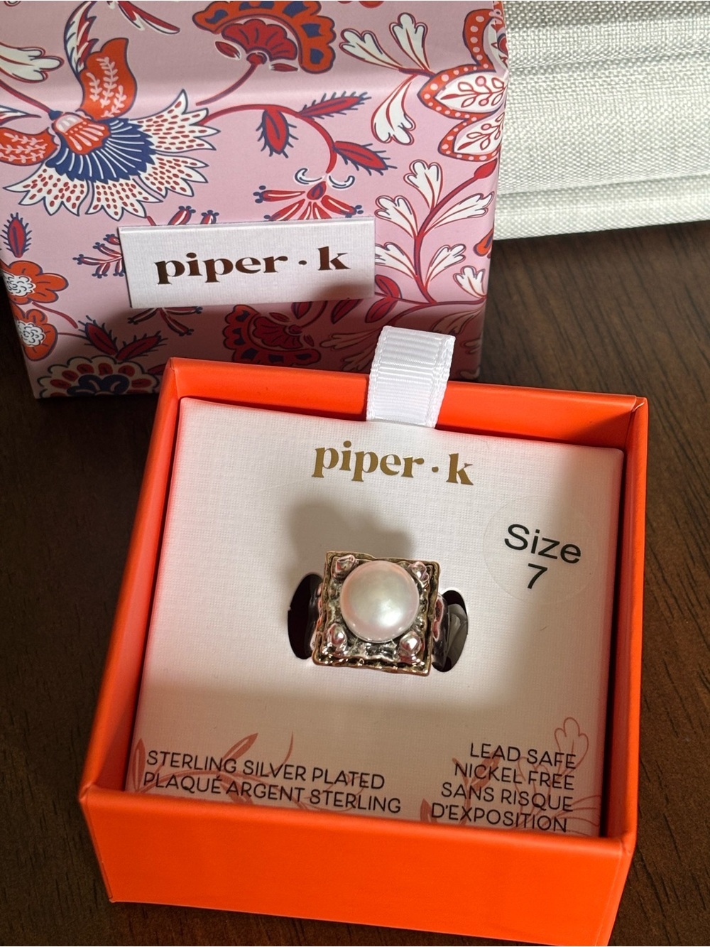 Piper Pearl Square Ring in White and Gold & Silver